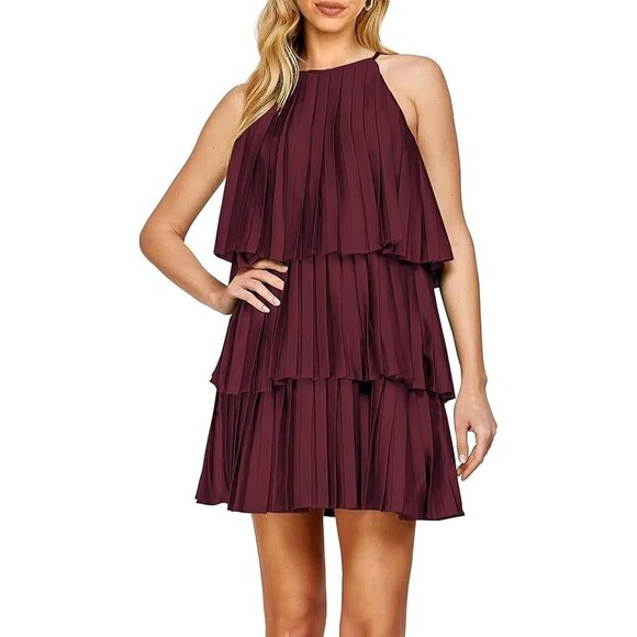 🛍️ New Fashion Wine Red Halter Babydoll Mini Dress – NWT – Size XL - Picture 1 of 9